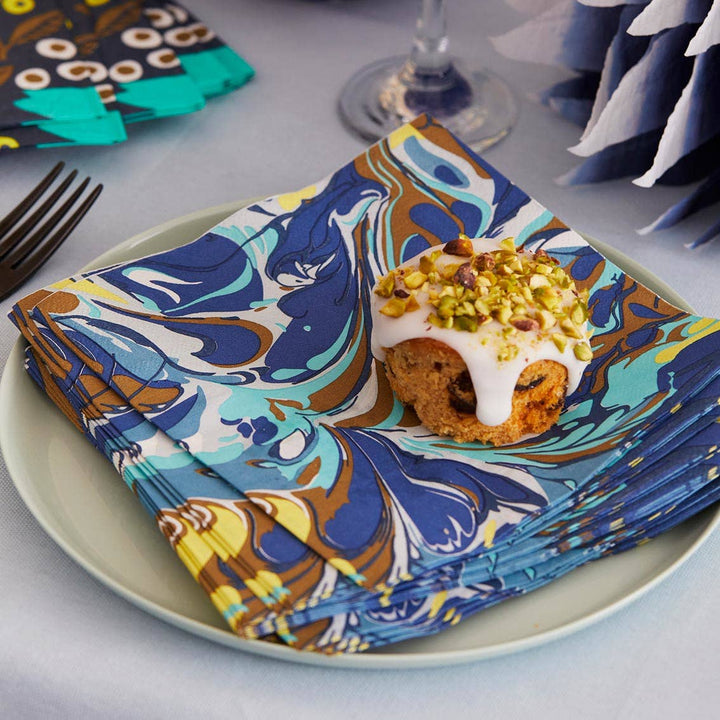 Eco-Friendly Marble Blue Party Napkins | 20 Pack |