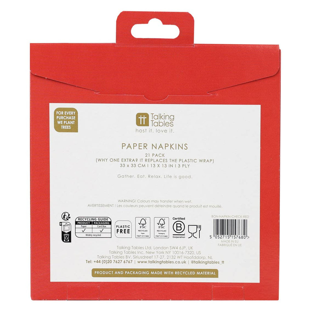 Red & White Check Napkins | 20 Pack | Spring | Summer |