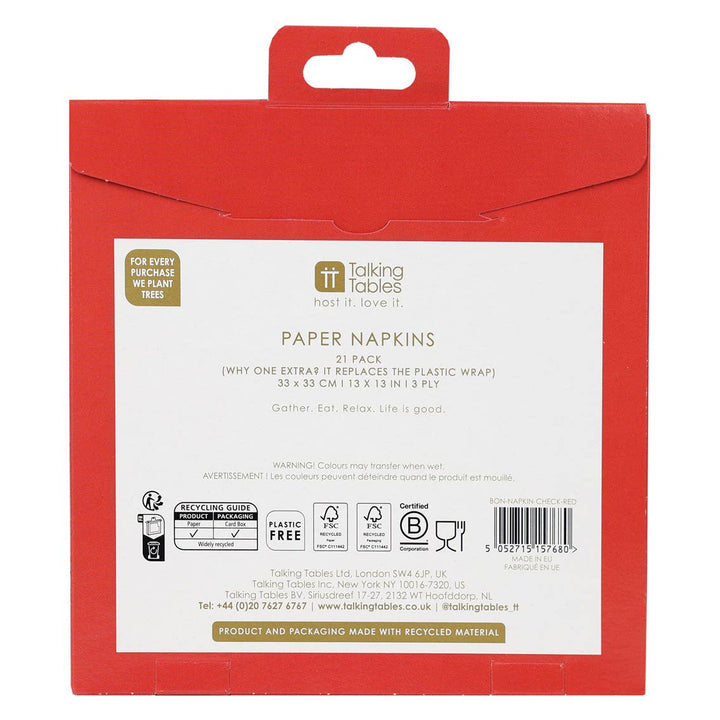 Red & White Check Napkins | 20 Pack | Spring | Summer |